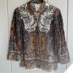 Kobi Halperin Heather Floral Paisley Print Button Down Blouse Size S